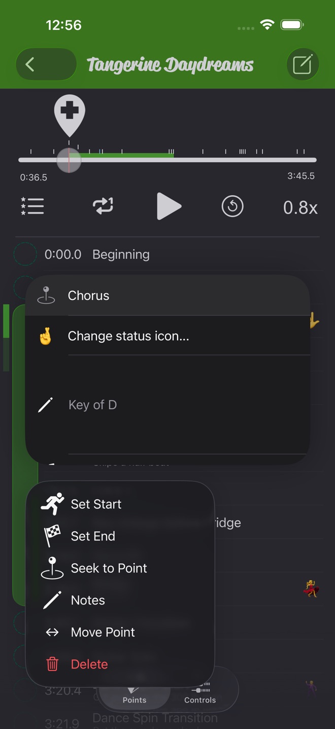 The long-press menu on a point with Move Point in the list